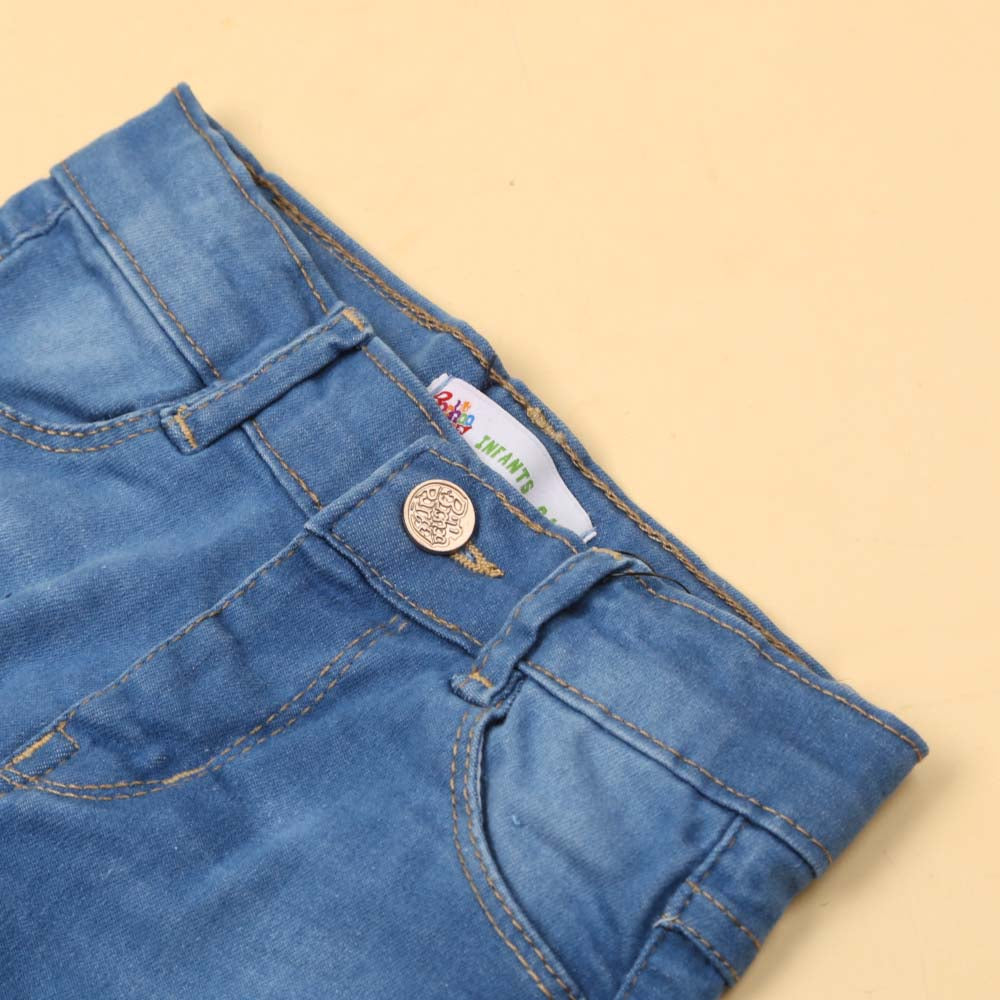 Character Denim Pant For Girls - Ice Blue