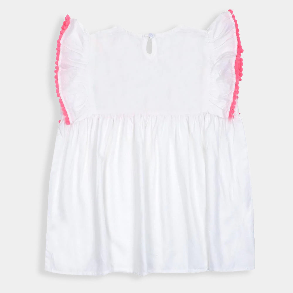 Girls Top Embroidered Flower - White
