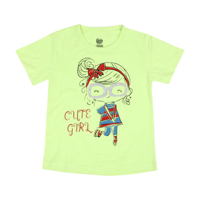Cute Girl Printed T-Shirt For Girls - Green