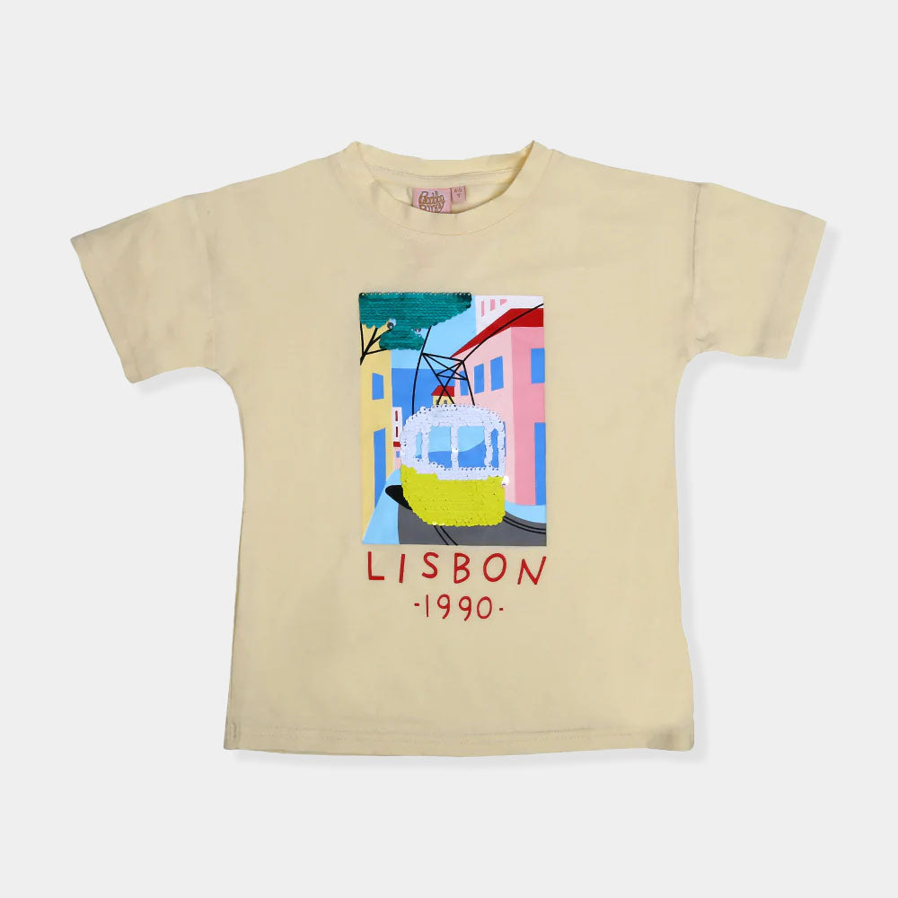 Lisbon Beach T-Shirt For Girls - Off-White