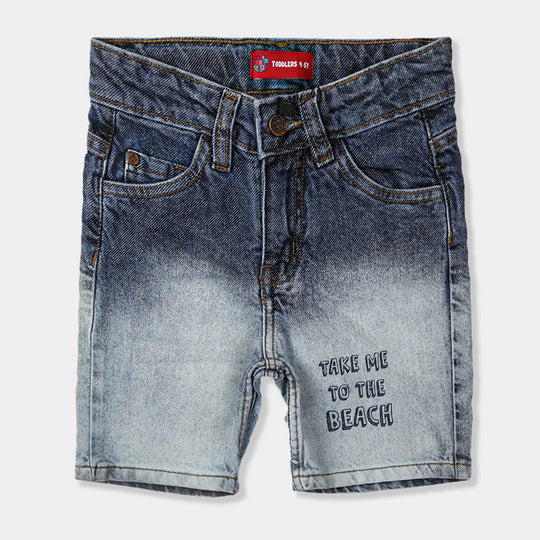 Beach Print Denim Short For Boys - Mid Blue