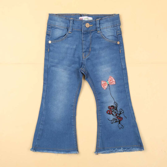 Character Denim Pant For Girls - Ice Blue