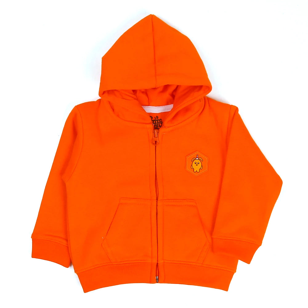 Zipper Fleece Hoodie For Girls - Orange