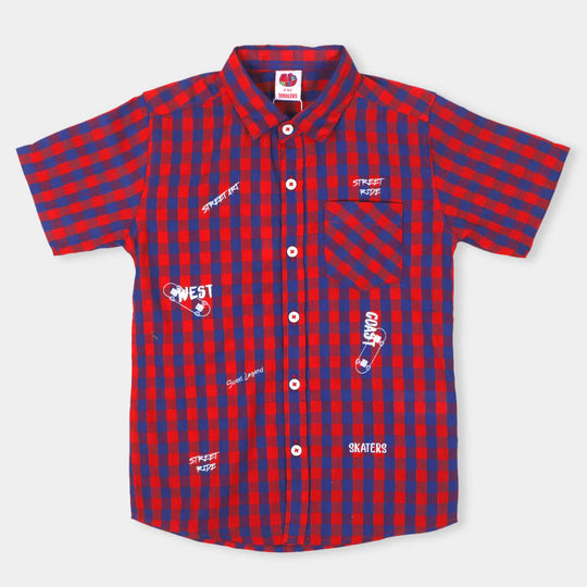 Boys Casual Shirt Check - Red/Blue