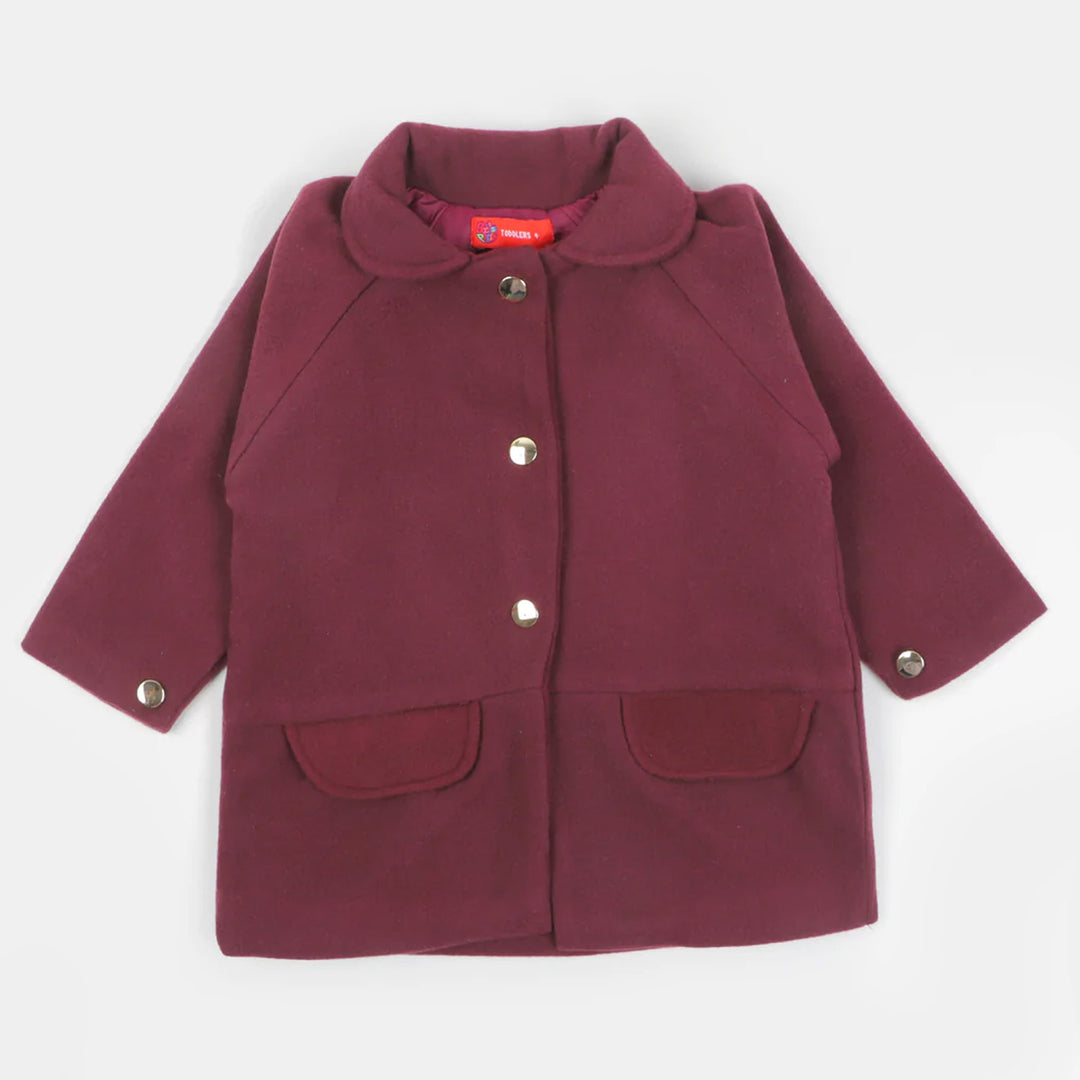 Girls Woolen Trench Coat - Burgundy