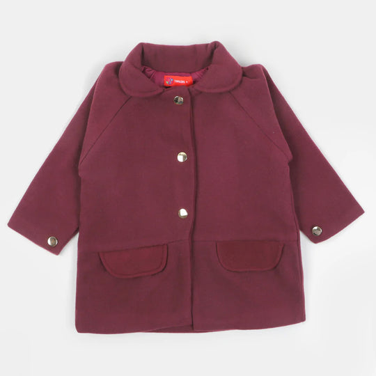 Girls Woolen Trench Coat - Burgundy