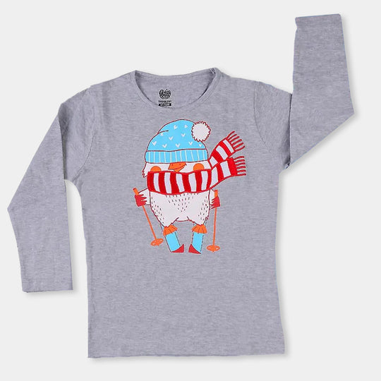 Girls T-Shirt Winter Penguin -Grey