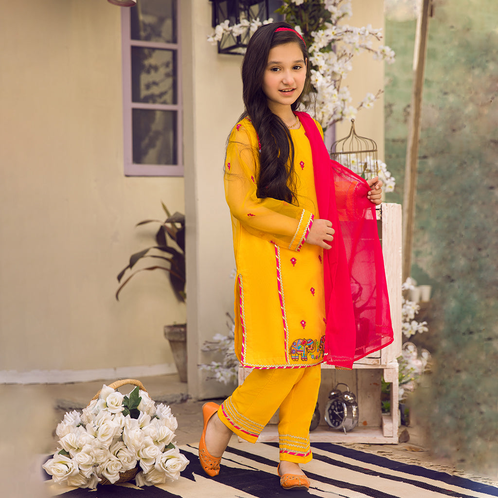 Girls Fancy 3PCs Billing - Yellow