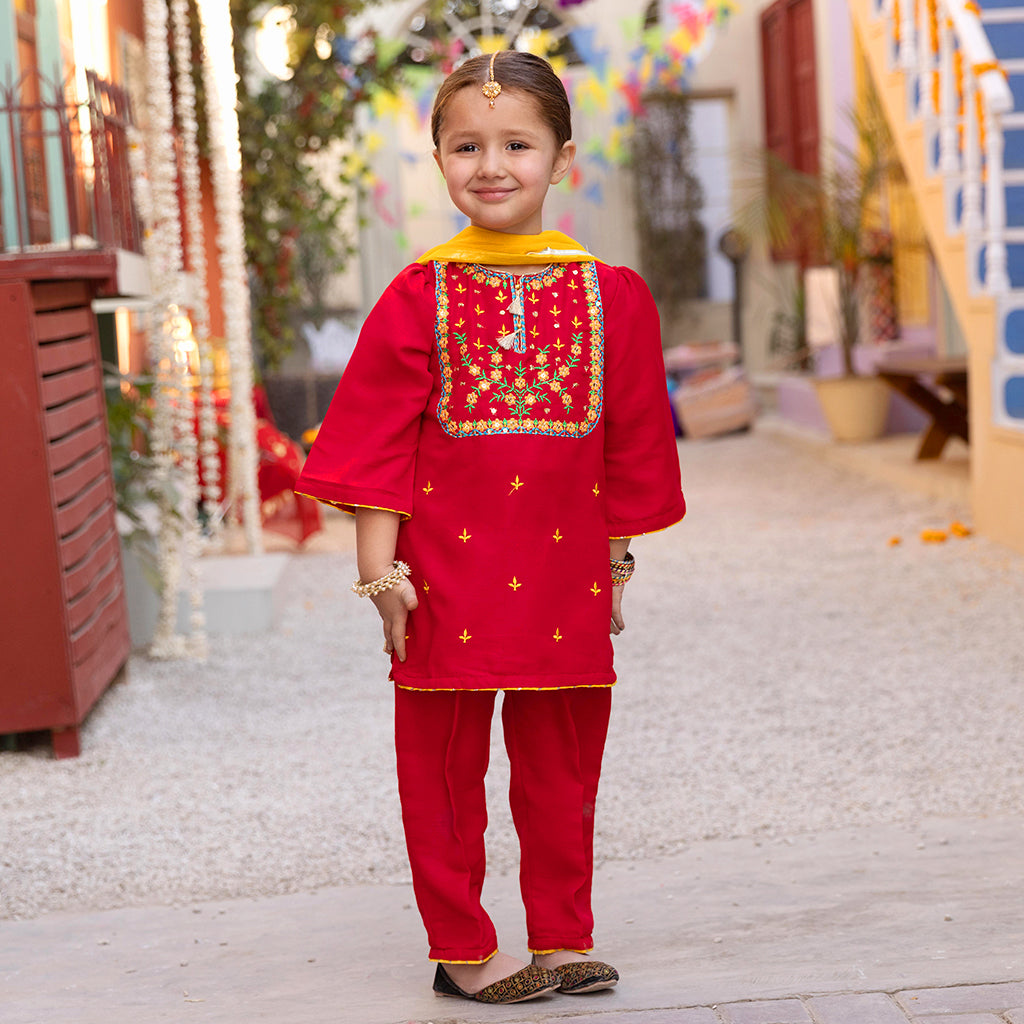Girls Fancy 3Pcs Suit - Red