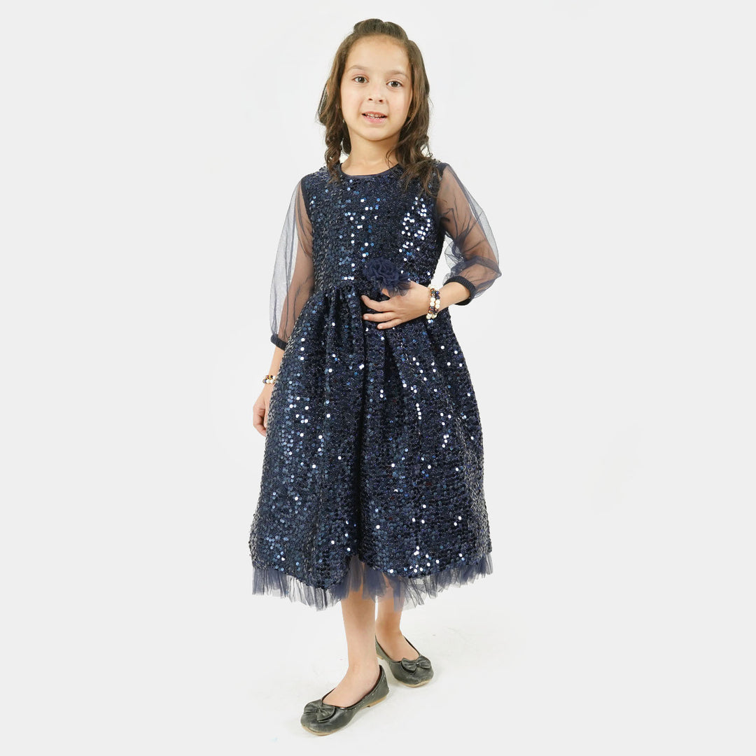 Girls Fancy Frock Full Sequins - Blue