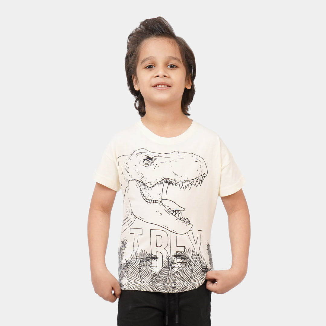 Boys Cotton T-Shirt T Rex - Cream