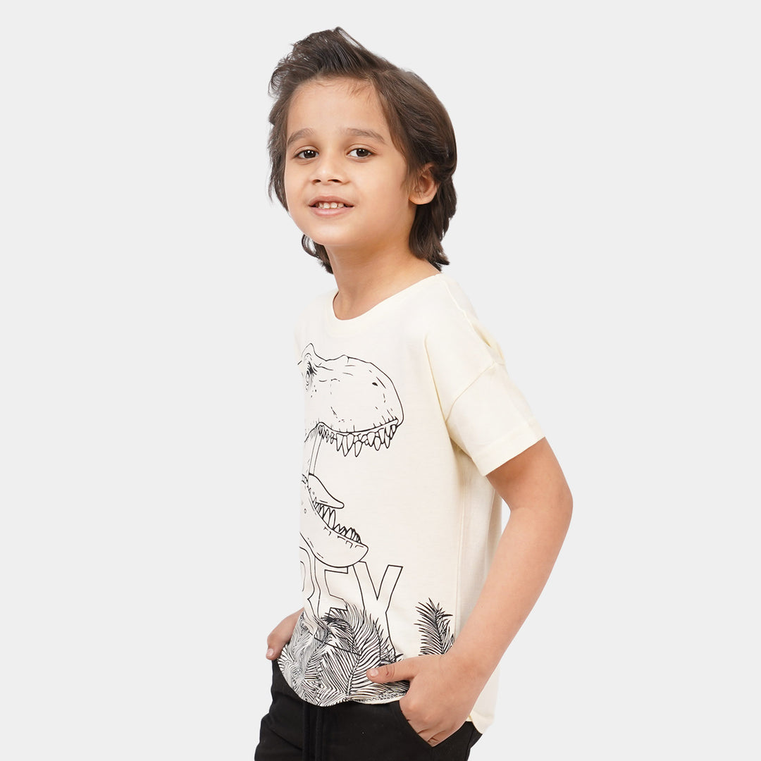 Boys Cotton T-Shirt T Rex - Cream