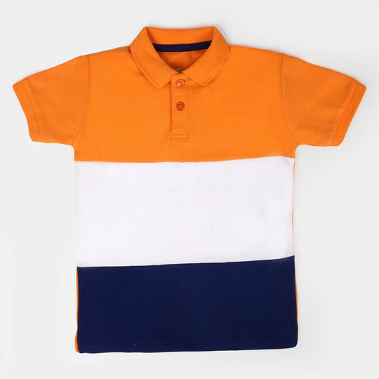 Boys Cotton Polo Shirt Tri Cut & Sew - Orange