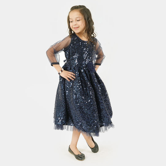 Girls Fancy Frock Full Sequins - Blue
