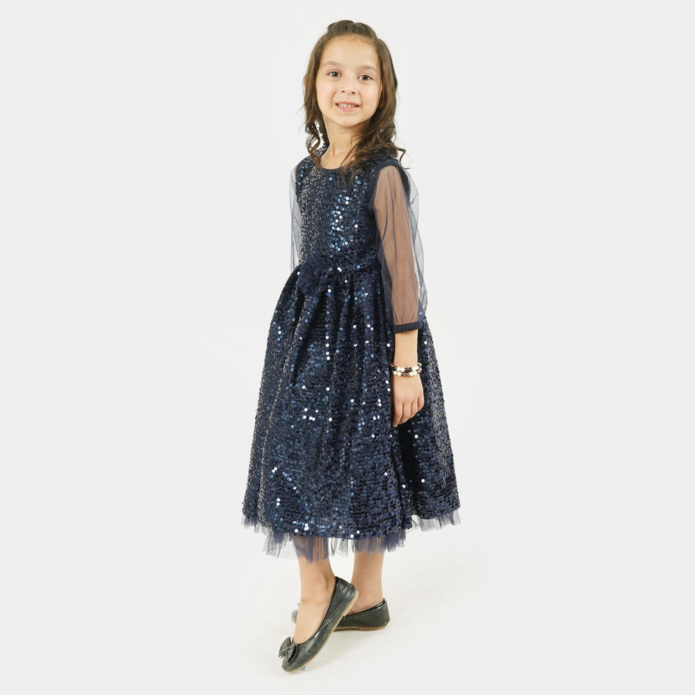 Girls Fancy Frock Full Sequins - Blue