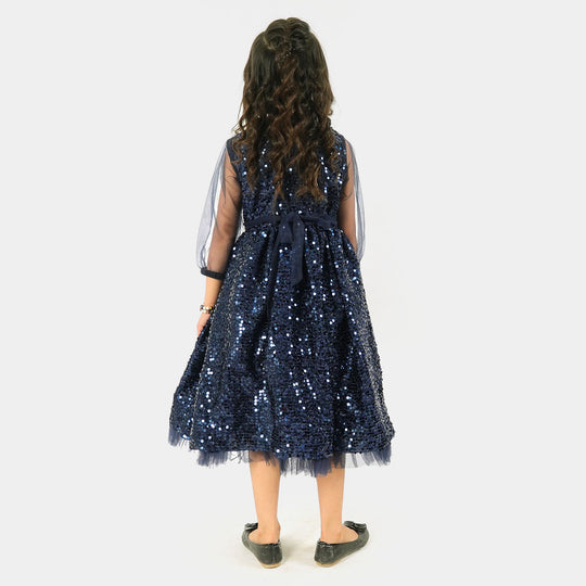 Girls Fancy Frock Full Sequins - Blue