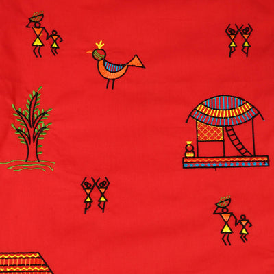 Girls Cotton EMB Kurti African Village - Red
