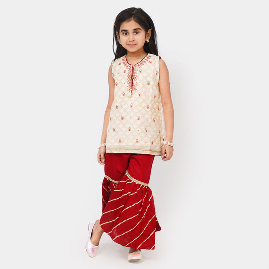 Girls Jacquard Fancy 2Pcs Suit - Golden