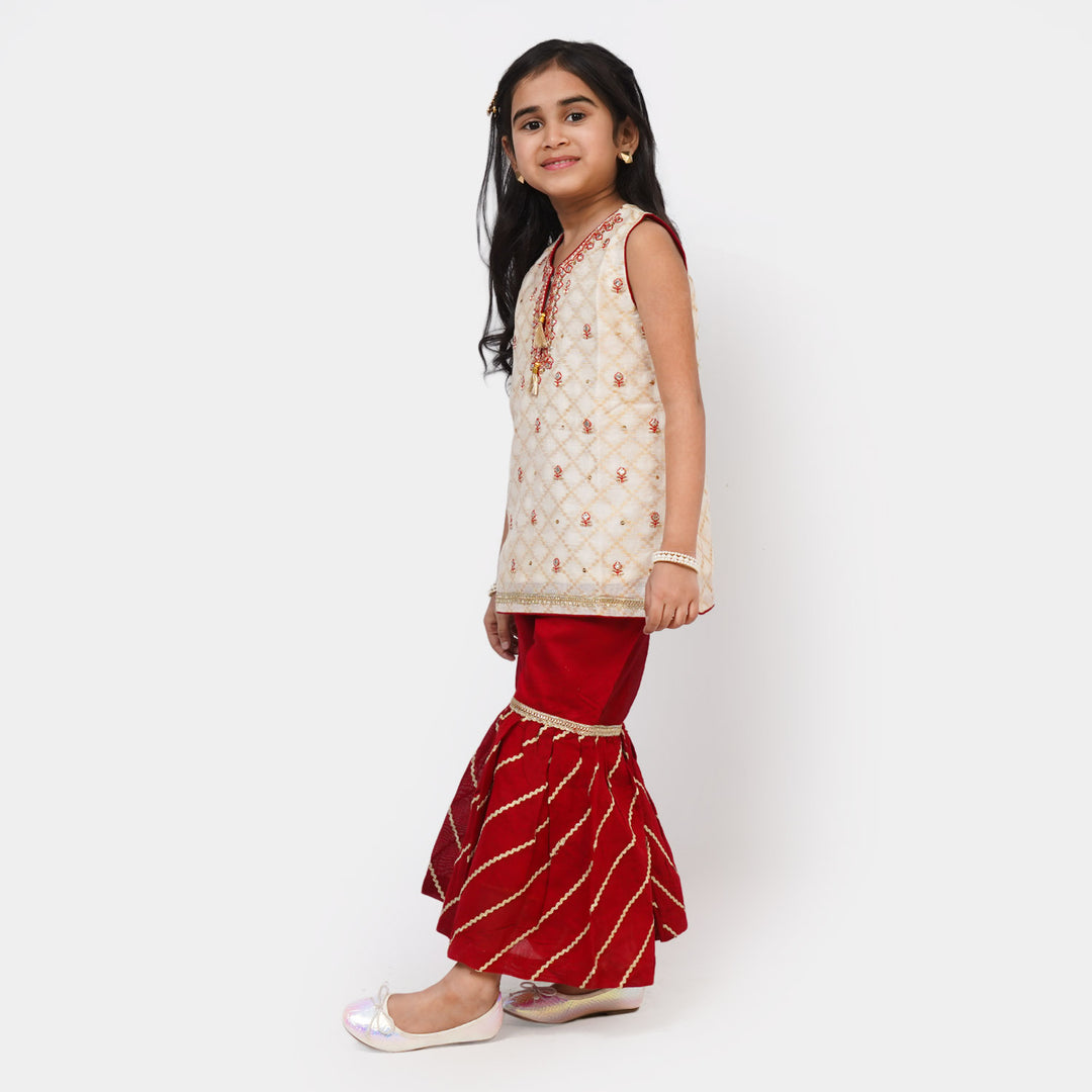 Girls Jacquard Fancy 2Pcs Suit - Golden