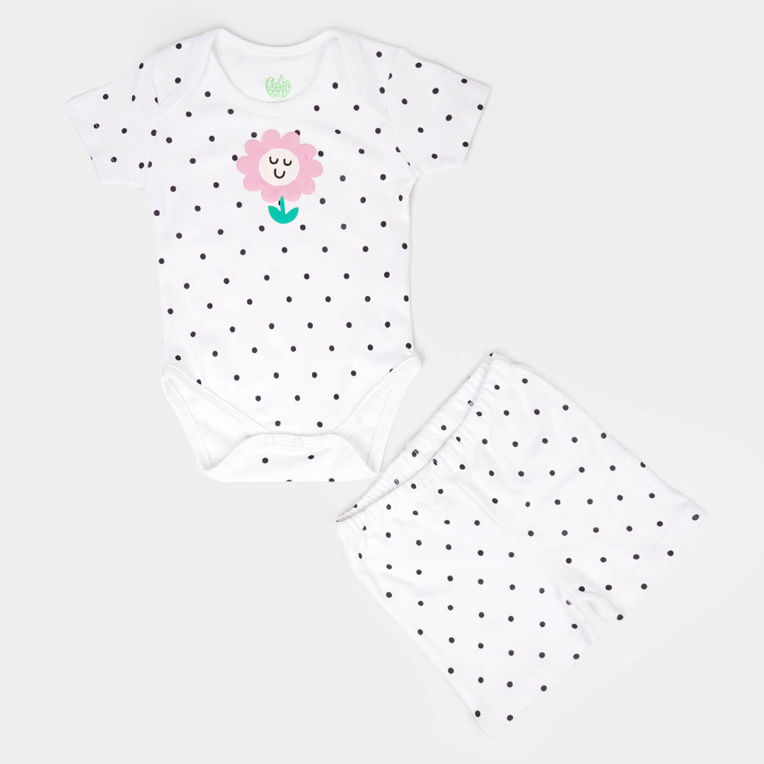 Infant Girls Set 2 PCs Flower Dot - White