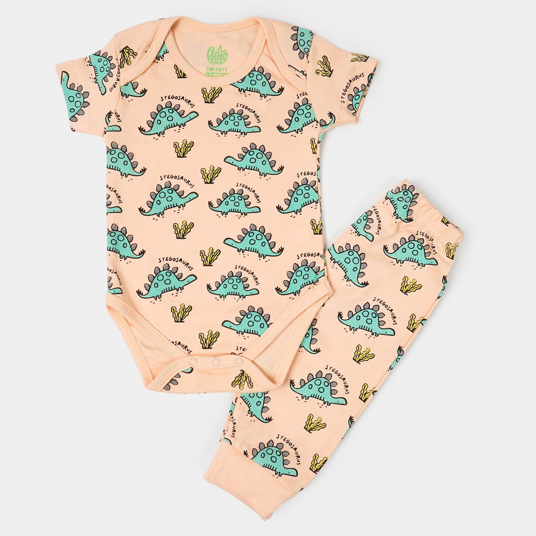 Infant Boys Cotton Set 2Pcs Stegosaurus - Peach