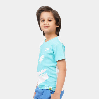 Boys Cotton T-Shirt Dino Surf - Blue/White