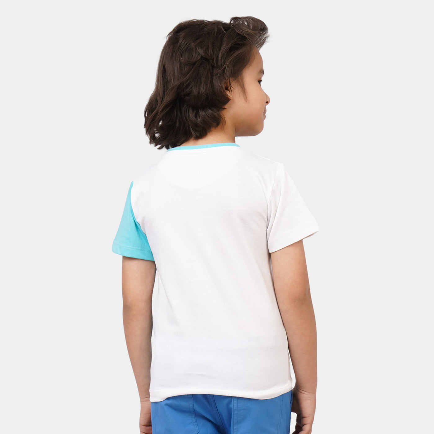 Boys Cotton T-Shirt Dino Surf - Blue/White