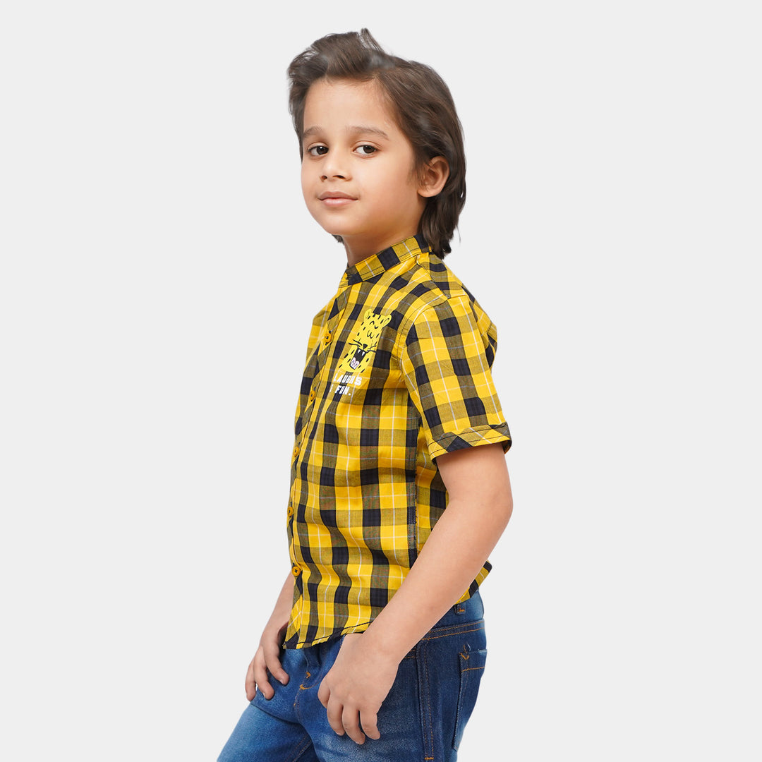 Boys Cotton Casual Shirt Laugh & Fun | Yellow Check