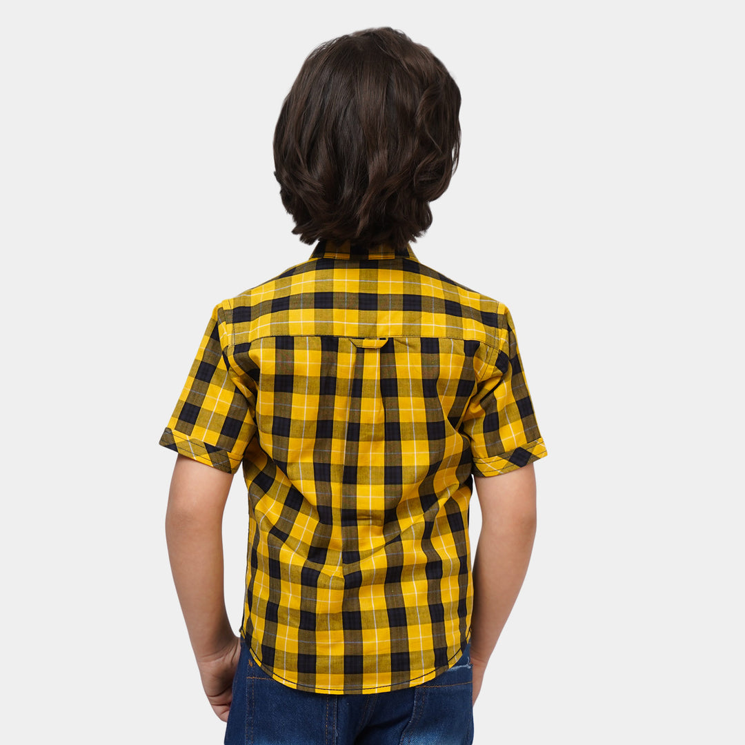 Boys Cotton Casual Shirt Laugh & Fun | Yellow Check