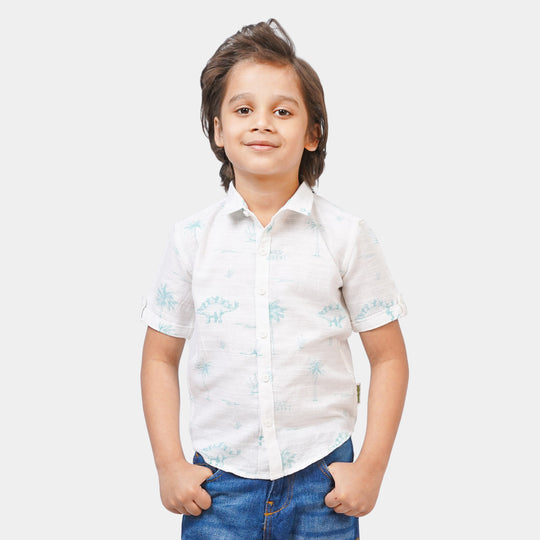 Boys Cotton Casual Shirt Wild Forest - White