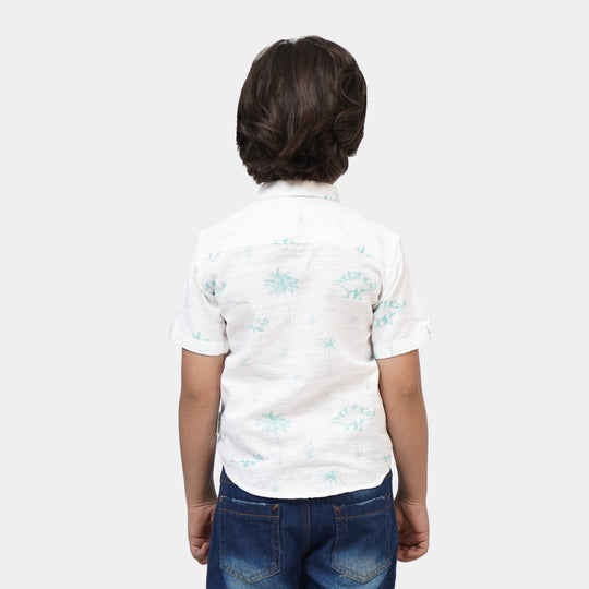 Boys Cotton Casual Shirt Wild Forest - White