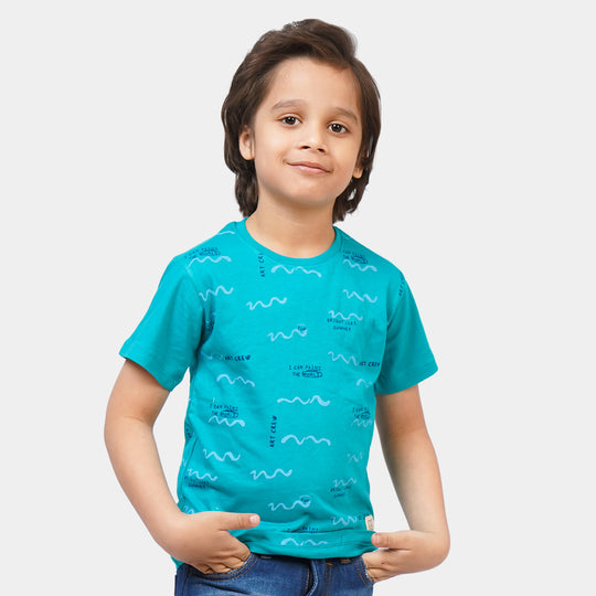 Boys Cotton T-Shirt Summer Wavy - Lake Blue