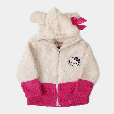 Infant Girls Knitted Jacket Cartoon Character - White Pink