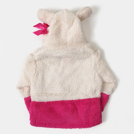 Infant Girls Knitted Jacket Cartoon Character - White Pink