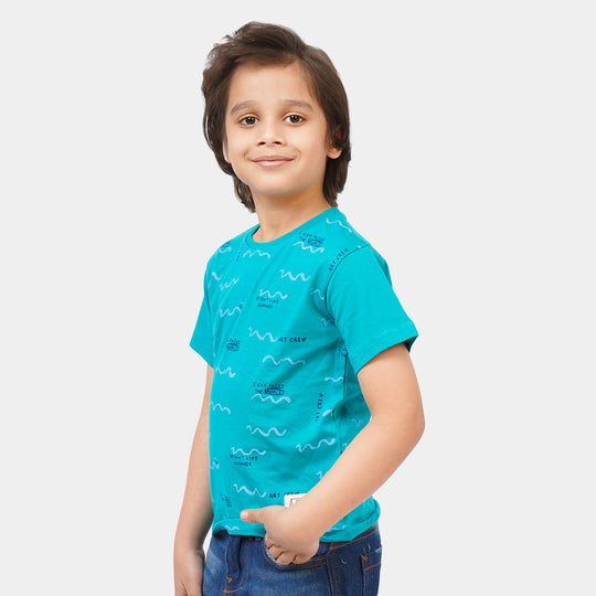 Boys Cotton T-Shirt Summer Wavy - Lake Blue