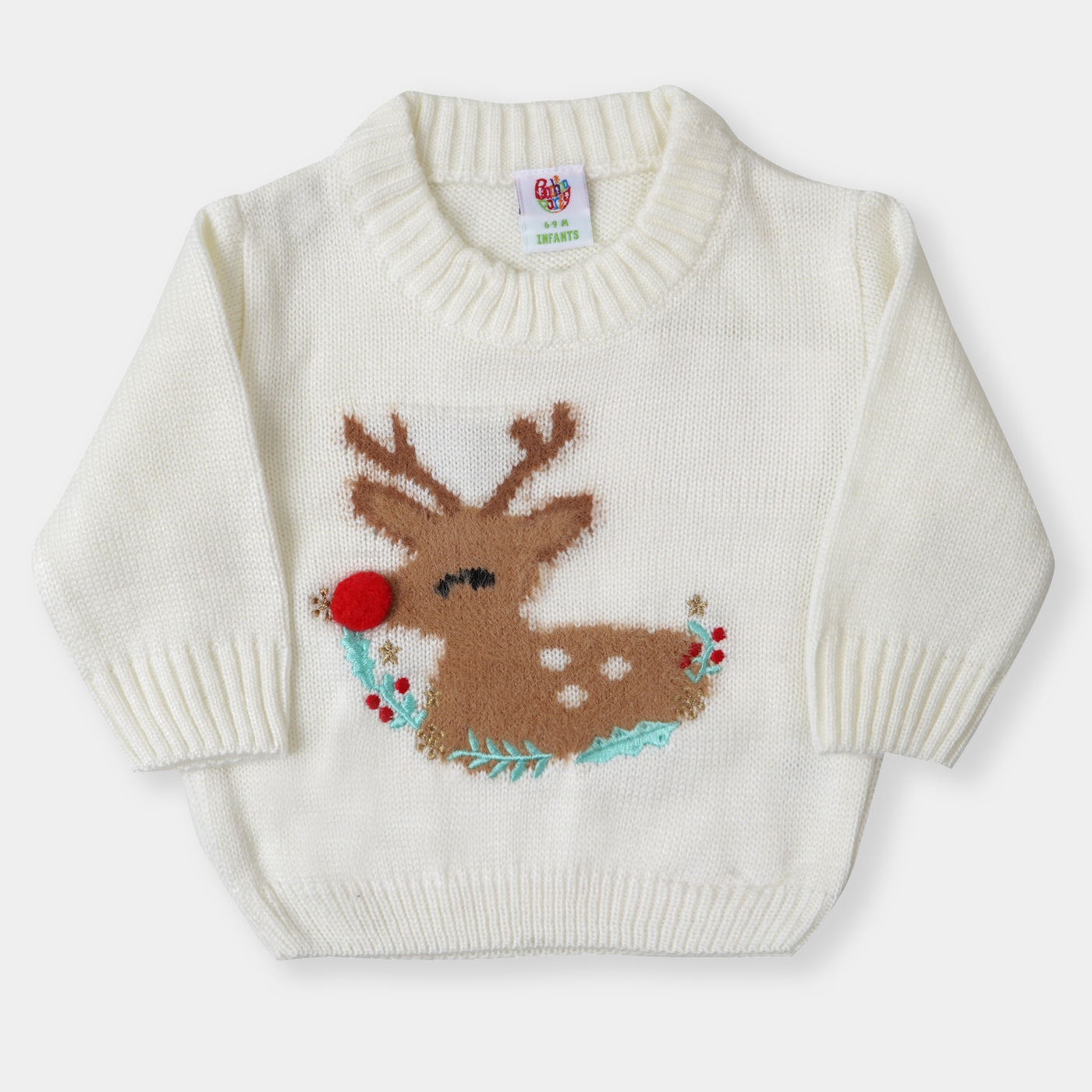 infant Girls Sweater Reindeer - White