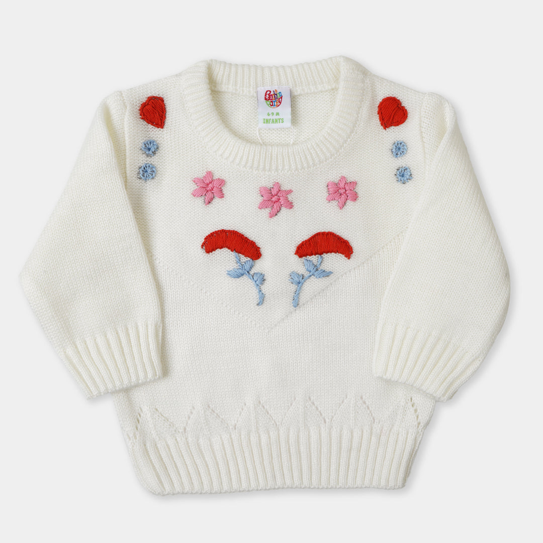 infant Girls Sweater Floral - White