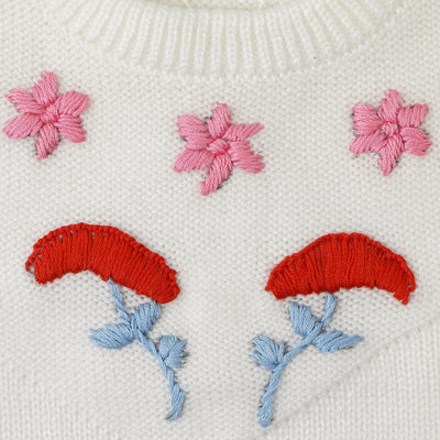 infant Girls Sweater Floral - White