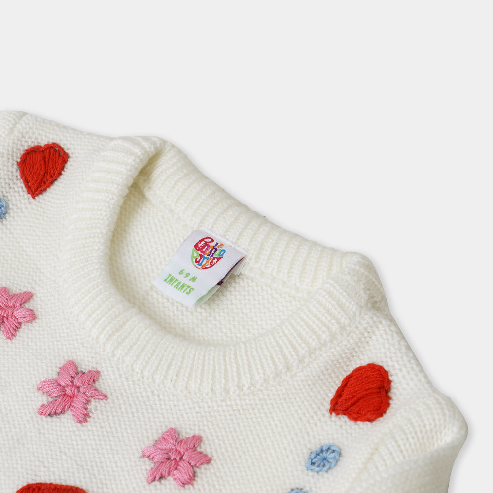 infant Girls Sweater Floral - White