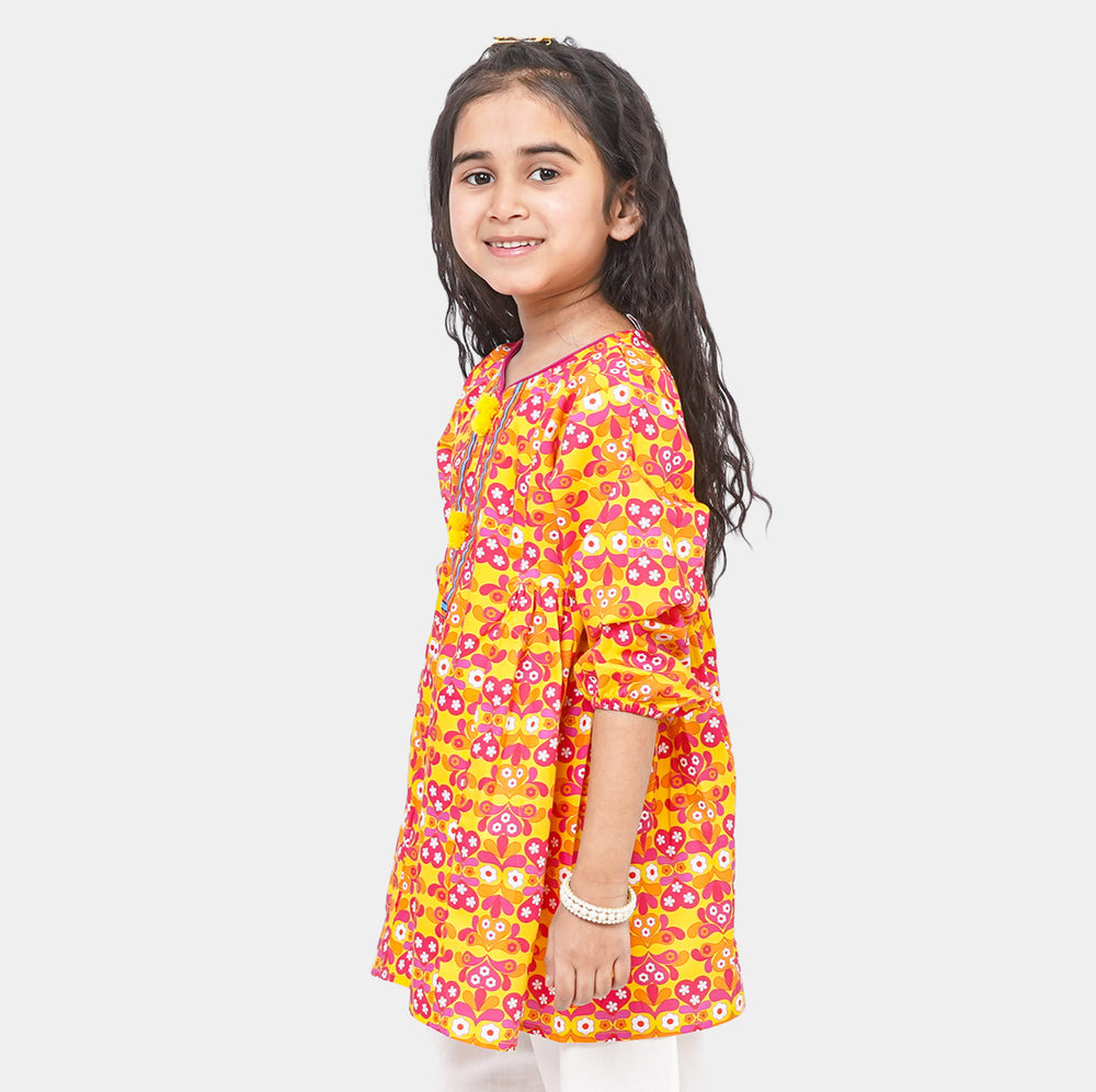 Girls Cotton Digital Printed Kurti Little Feast | Multi
