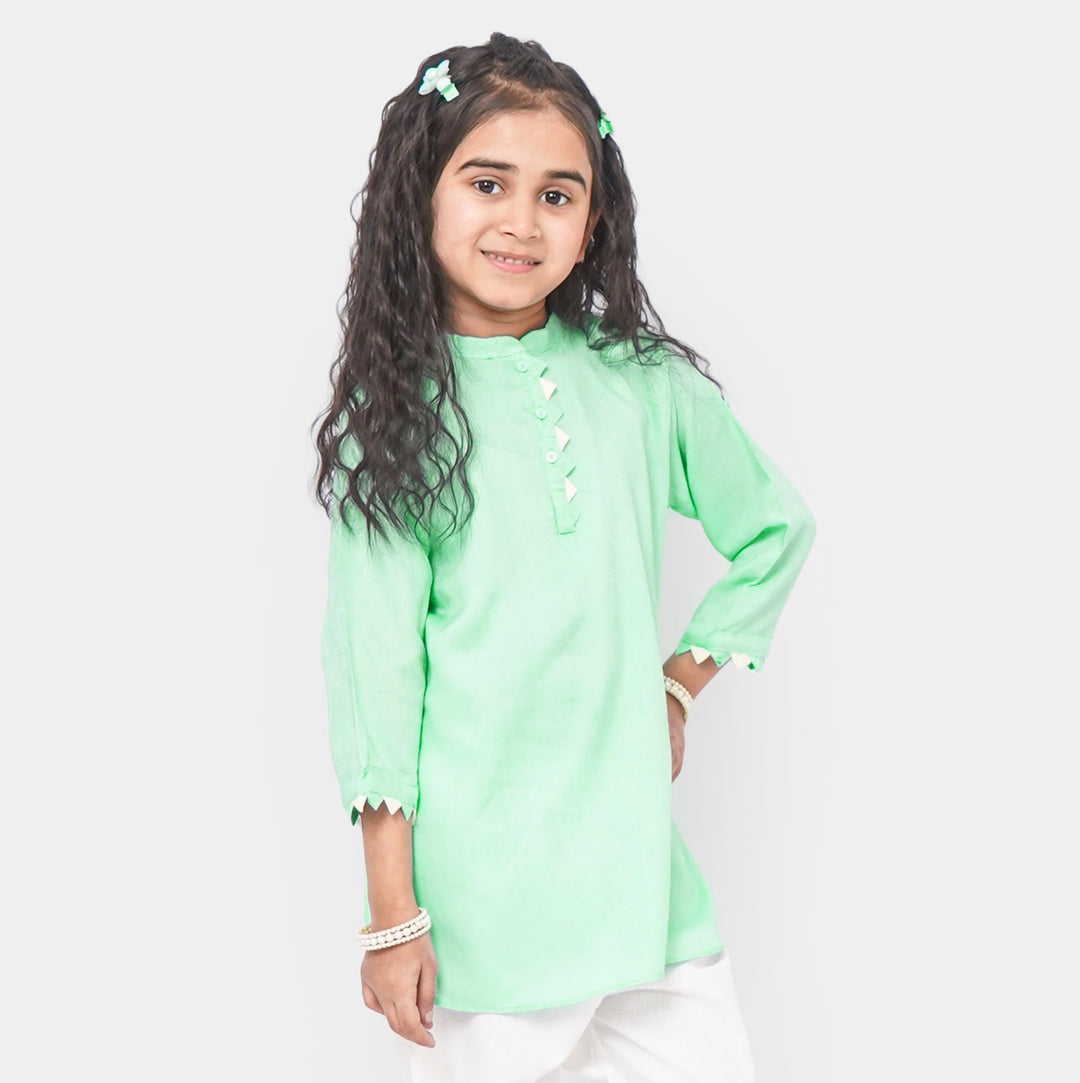 Girls Plain Kurti Triangle - Aqua Blue