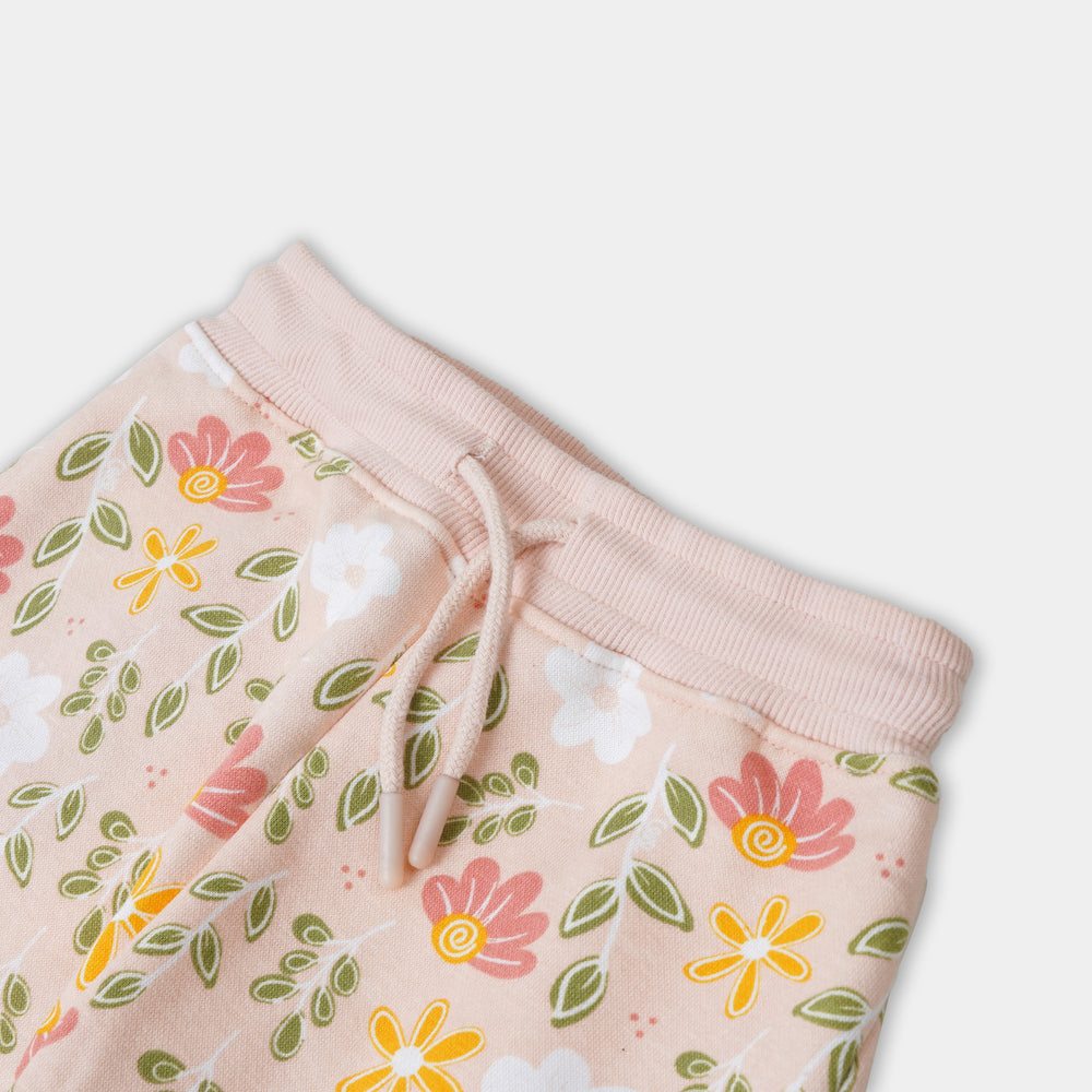 Girls Pyjama Flower Printed - Light Peach