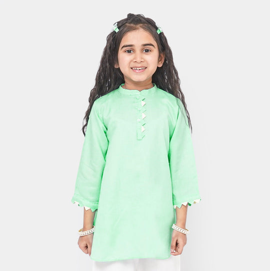 Girls Plain Kurti Triangle - Aqua Blue