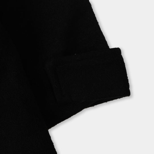 Boys Hooded Woolen Trench Coat - BLACK