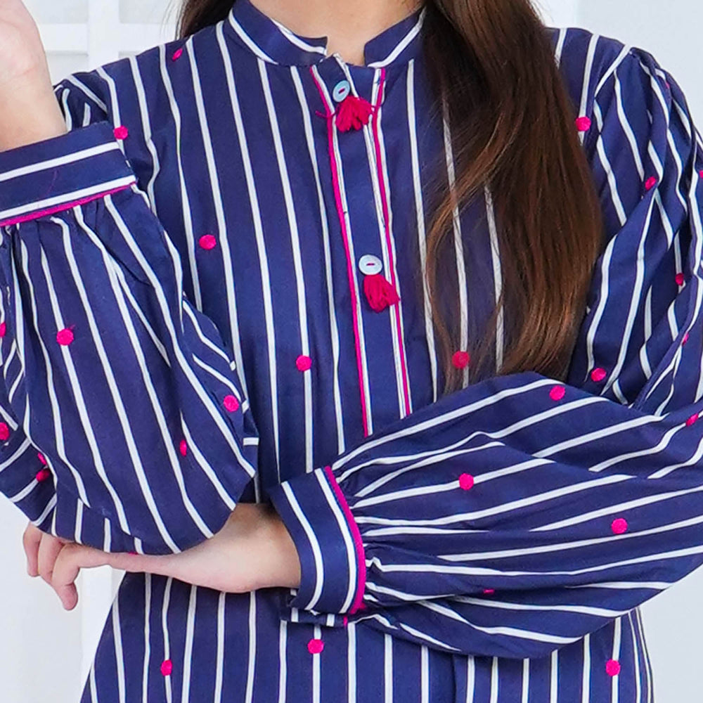 Unstitched Girls Lawn Embroidered 2Pcs Suit  - Blue