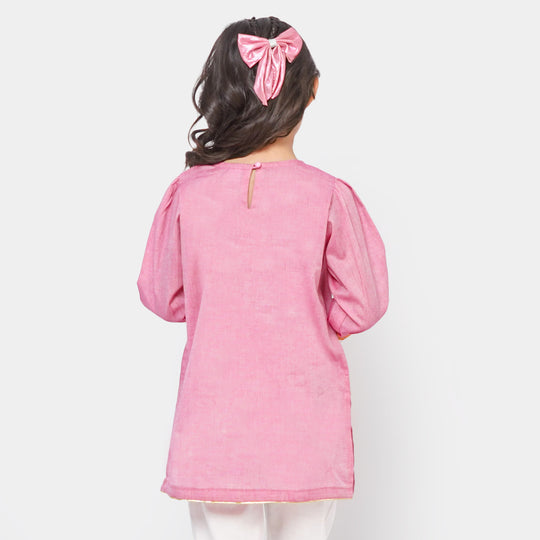 Girls Cotton Embroidered Kurti Glow - Pink