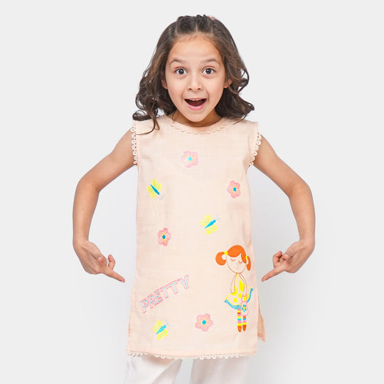 Girls Cotton Embroidered Kurti Pretty Me - Peach