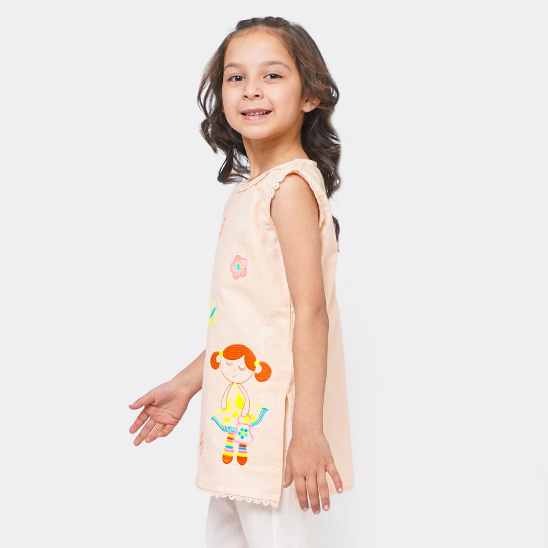 Girls Cotton Embroidered Kurti Pretty Me - Peach