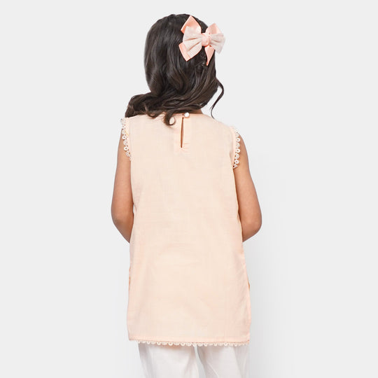 Girls Cotton Embroidered Kurti Pretty Me - Peach