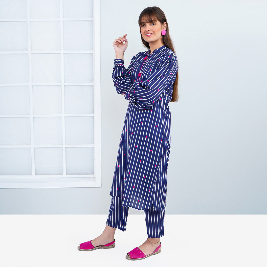 Unstitched Girls Lawn Embroidered 2Pcs Suit  - Blue